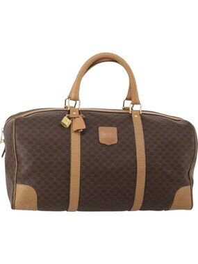 CELINE Macadam Canvas Boston Bag PVC Leather Brown Gold